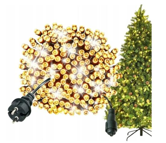  Lauko Kalėdinė girlianda 1000 Led, 65 metrai Šiltai baltos spalvos Flash